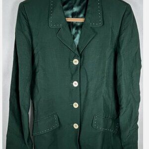 NWT Vtg Esprit Dark Green Linen Blend Blazer Jacket Sz L Pockets Button Up Lined